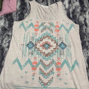 Maurices Geometric Print Tank Top - Cream, Turquoise, Coral size 1